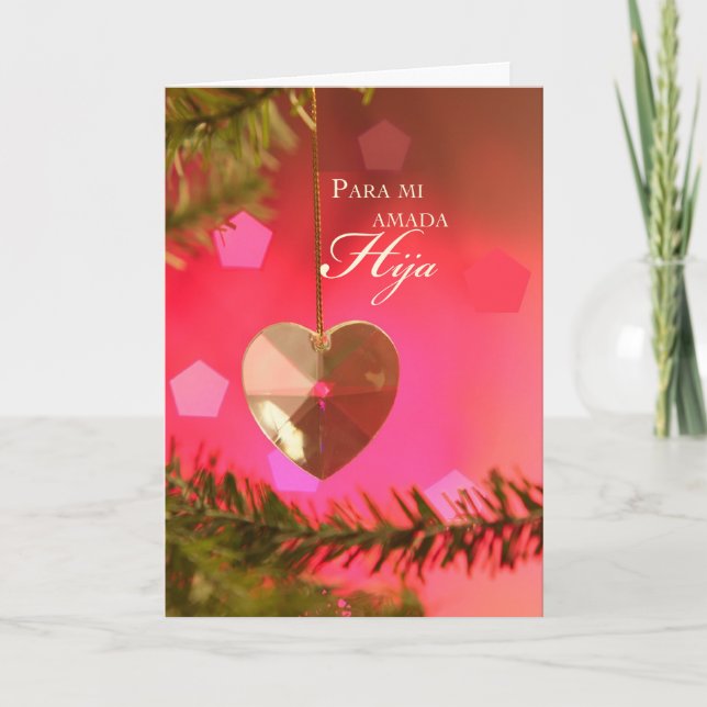 Cartão De Festividades Coração Filha na Árvore, Espanhol de Natal (Frente)