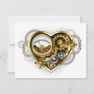 Cartão De Festividades Coração Steampunk com Manômetro