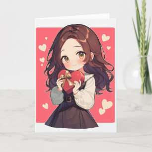 Cartão De Festividades Corações Bonitos para Meninas de Anime