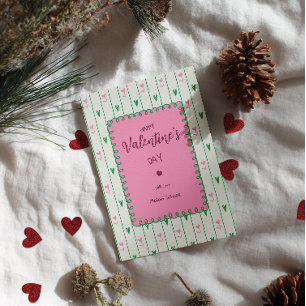 Cartão De Festividades Corações Cor-de-Rosa Florescem & Coração Verde - D