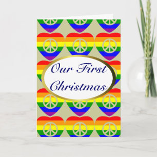 Cartão De Festividades Corações da bandeira do arco-íris Casamento Gay Pr
