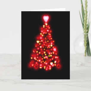 Cartão De Festividades Corações de Amor de Árvore Vermelho e Dourado