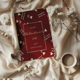 Cartão De Festividades Corações de Creme sobre Borgonha – padrão de Dia d