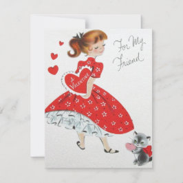 Cartão De Festividades Corações de Garota do Namorados Vintage para Amigo