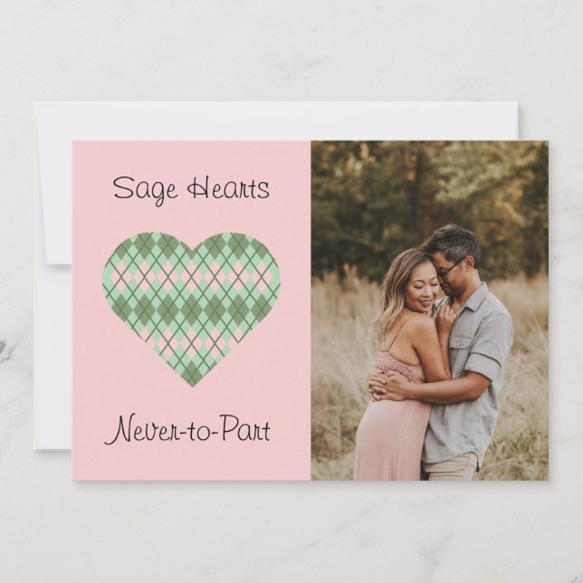 Cartão De Festividades Corações de Sage Sage e Pink Argyle (Rosa) (Frente)