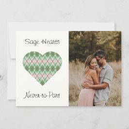 Cartão De Festividades Corações de Sage Verde e Xadrez Rosa (Branco)