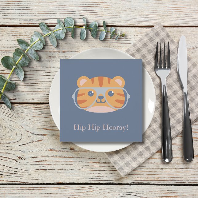 Cartão De Festividades Corações de Tigre Selvagem de Aves (Animal Tiger Blue Background)