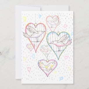Cartão De Festividades Corações e Pássaros de Amor Moderno