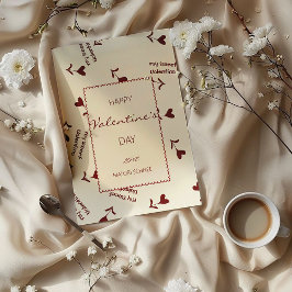 Cartão De Festividades Corações em Burgundy Script sobre Creme – Padrão d