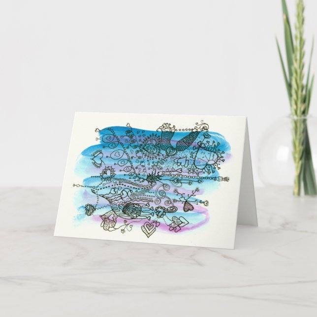 Cartão De Festividades Corações namorados em Azul e Roxo (Frente)