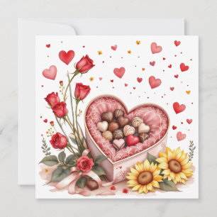 Cartão De Festividades Corações, Rosas e Chocolates do Dia dos Namorados
