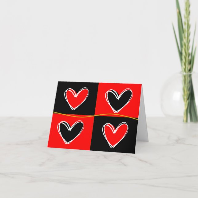 Cartão De Festividades Corações Vermelho e Negro (Frente)
