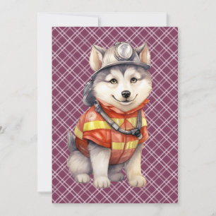 Cartão De Festividades Corajoso Bombeiro Siberian Husky Dog Honrando