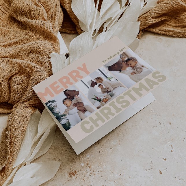 Cartão De Festividades Coral Moderno Negrito Feliz Natal Dobrado 3 Foto (Criador carregado)