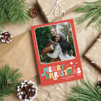 Coral Red Retro Groovy Feliz Natal