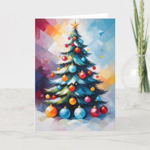 Cartão De Festividades Cores Vibrantes Árvore de Natal Pintada Grandes Tr