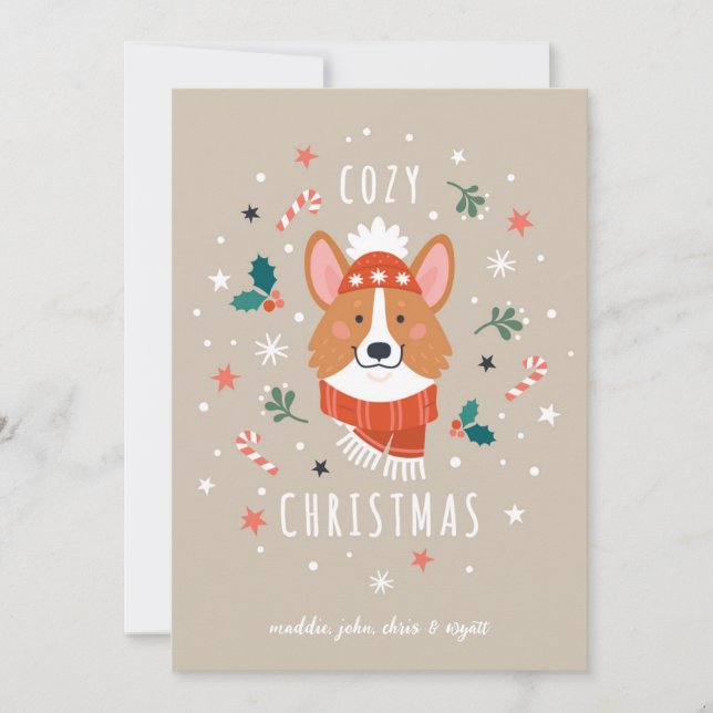 Cartão De Festividades Corgi Aconchegante - Calor de Natal (Frente)