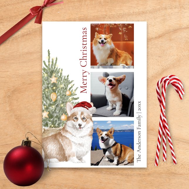 Cartão De Festividades Corgi Christmas Tree Pet Dog Photo (Criador carregado)