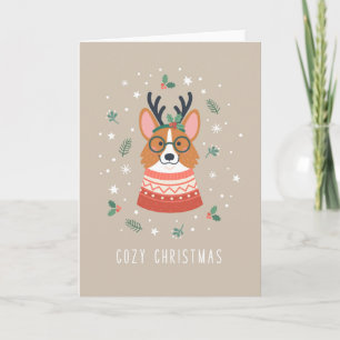 Cartão De Festividades Corgi de Natal Aconchegante