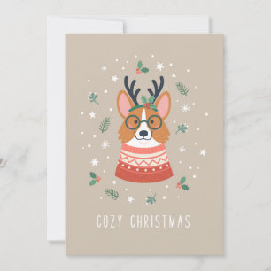Cartão De Festividades Corgi de Natal Aconchegante