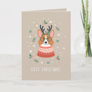 Cartão De Festividades Corgi de Natal Aconchegante