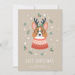 Cartão De Festividades Corgi de Natal Aconchegante