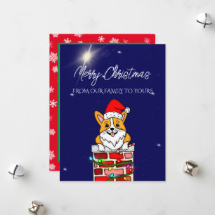 Cartão De Festividades Corgi de Natal com Chapéu de Papai Noel Personaliz