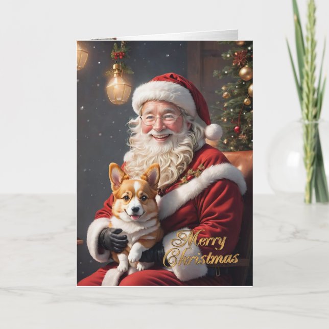 Cartão De Festividades Corgi de Natal com Papais noeis (Frente)