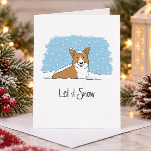 Cartão De Festividades Corgi Deixe Nevar Cachorro Fofo Natal Branco Perso