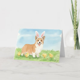 Cartão De Festividades Corgi Filhote Páscoa Primavera Aquarela