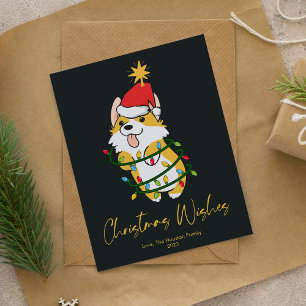 Cartão De Festividades Corgi Fofo Árvore Natal Flat