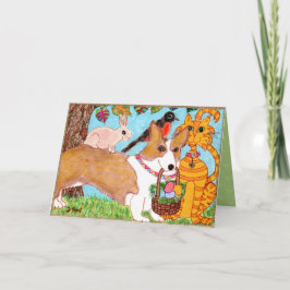 Cartão De Festividades Corgi & Friends with Egg Basket Folk Art Easter
