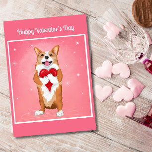 Cartão De Festividades Corgi Segurando um Coração Feliz Dia dos Namorados