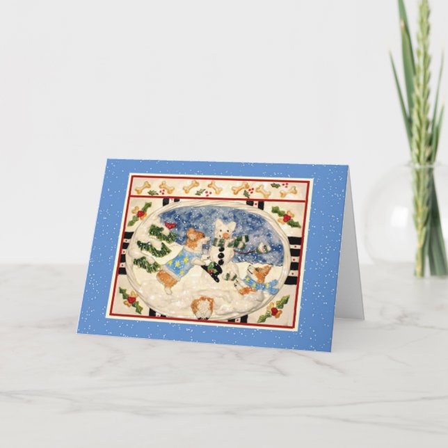 Cartão De Festividades Corgi Snowman Christmas Card (Frente)