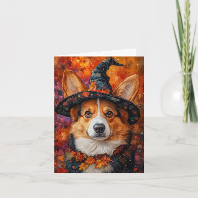 Cartão De Festividades Corgi Witch Halloween (Frente)