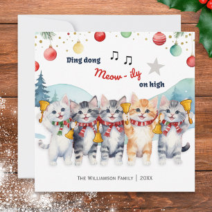 Cartão De Festividades Coro de Gatos Engraçados em Aquarela Natal