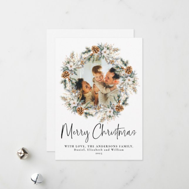 Cartão De Festividades Coroa Botânica Elegante | Natal da foto (Frente/Verso In Situ)