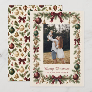 Cartão De Festividades Coroa Botânica Vintage Clássica Natal Foto