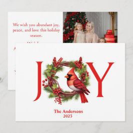 Cartão De Festividades Coroa de Aquarela Joy com Cardinal Vermelho | 1 Fo