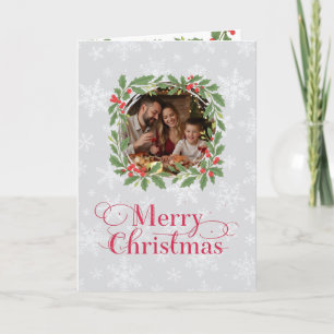 Cartão De Festividades Coroa de Azevinho Elegante Foto de Feliz Natal