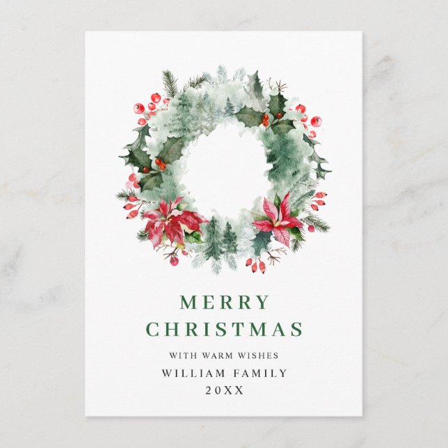 Cartão De Festividades Coroa de Azevinho Natal Greeting 3 Foto (Frente)