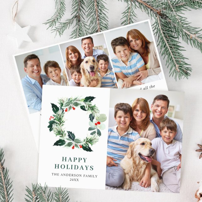 Cartão De Festividades Coroa de Azevinho Natal Mensagem 4 FOTO (Criador carregado)