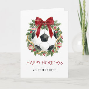 Cartão De Festividades Coroa de Bola de Futebol com Laço Vermelho Natal F