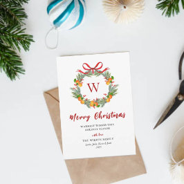 Cartão De Festividades Coroa de Citrinos com Monograma Não Foto Natal