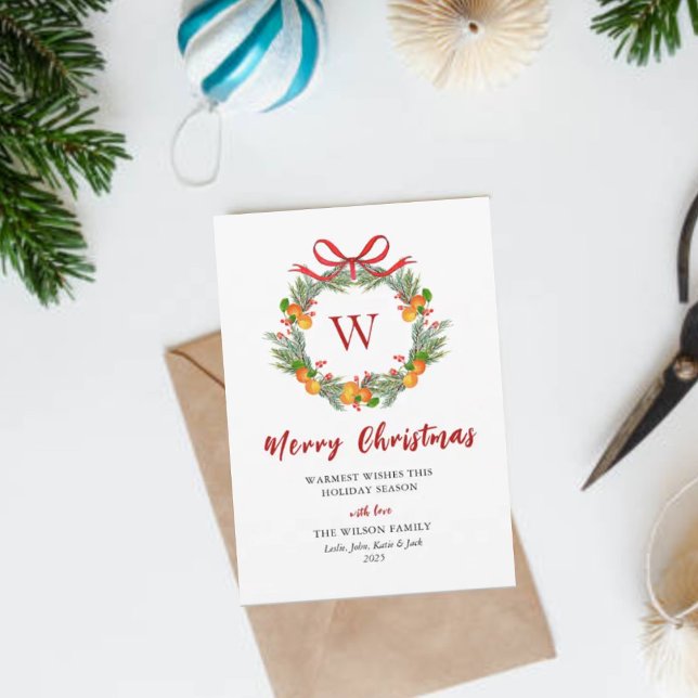 Cartão De Festividades  Coroa de Citrinos com Monograma Não Foto Natal  (Criador carregado)