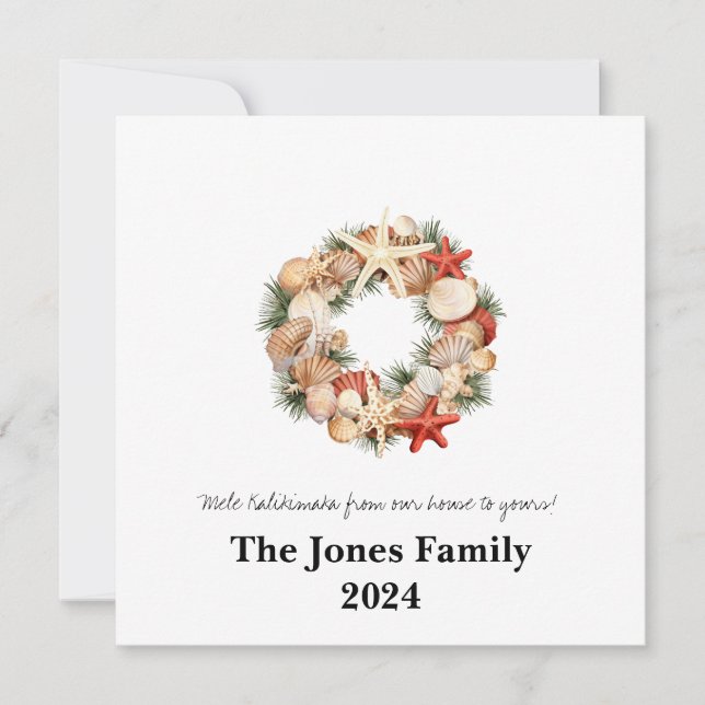 Cartão De Festividades Coroa de Conchas Mele Kalikimaka  (Frente)