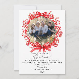 Cartão De Festividades Coroa de Doces em Bastão de Natal Foto Carta de Na