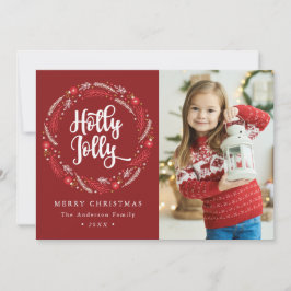 Cartão De Festividades Coroa de Enfeite de Natal Holly Jolly Foto
