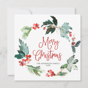 Cartão De Festividades Coroa de Festividades de Natal com Folhas de Azevi
