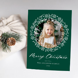 Cartão De Festividades Coroa de Floco de Neve Elegante Foto Verde